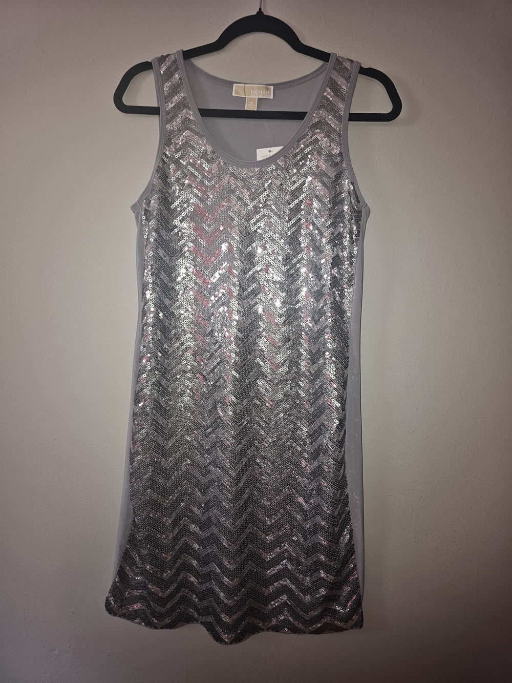 Sleeveless Silver Sequin Shift Dress - Unbranded